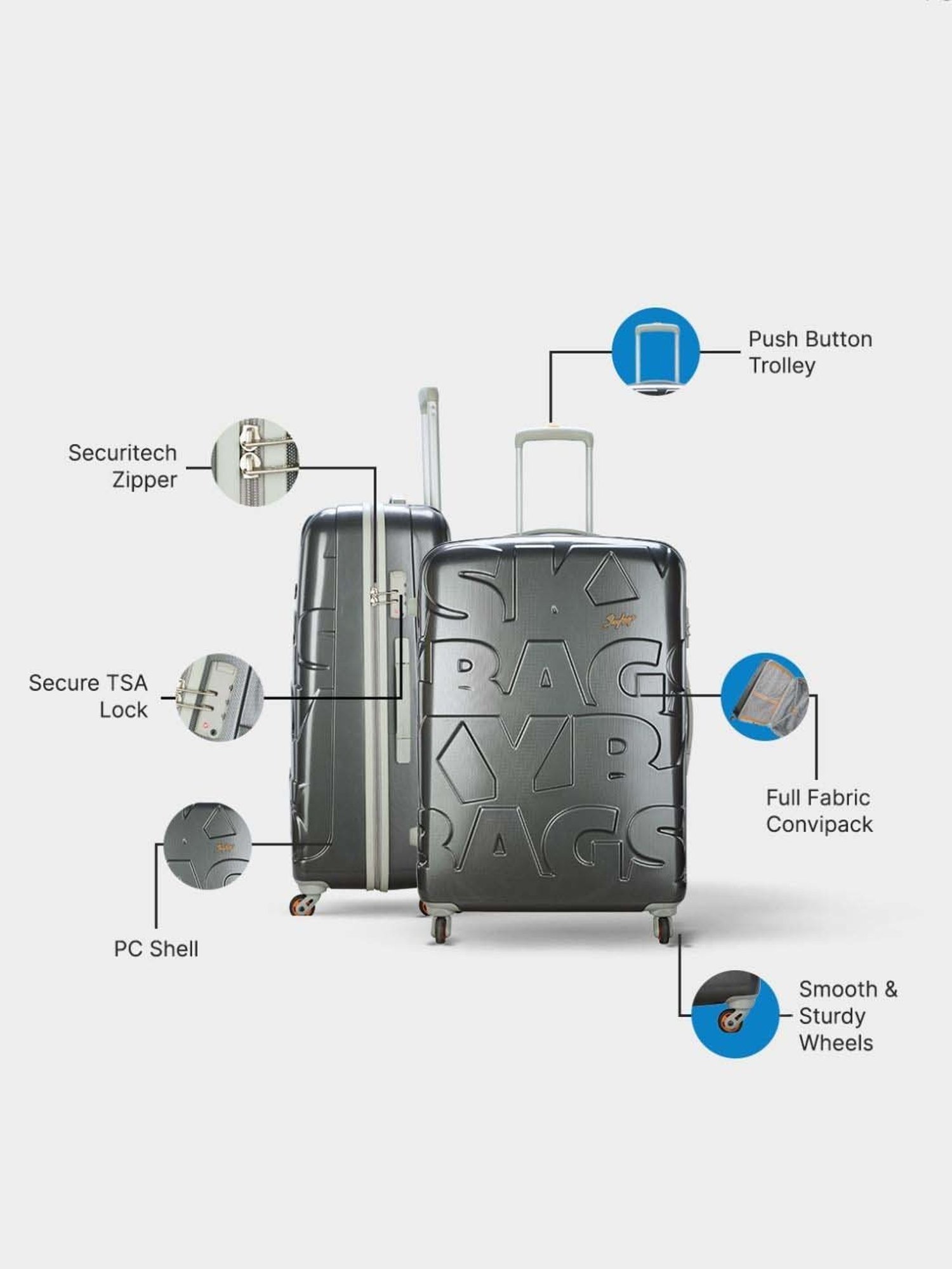 Skybags Ramp Nxt Graphite Textured Hard Medium Trolley Bag - 49 cm