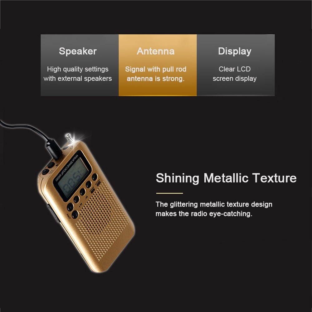 HRD-104 Portable AM/ FM Stereo Radio Pocket 2-Band Digital Tuning Radio Mini Receiver Outdoor Radio w/