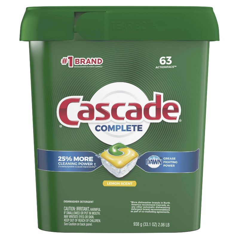 Cascade Complete ActionPacs Dishwasher Detergent - Lemon Scent - 63ct