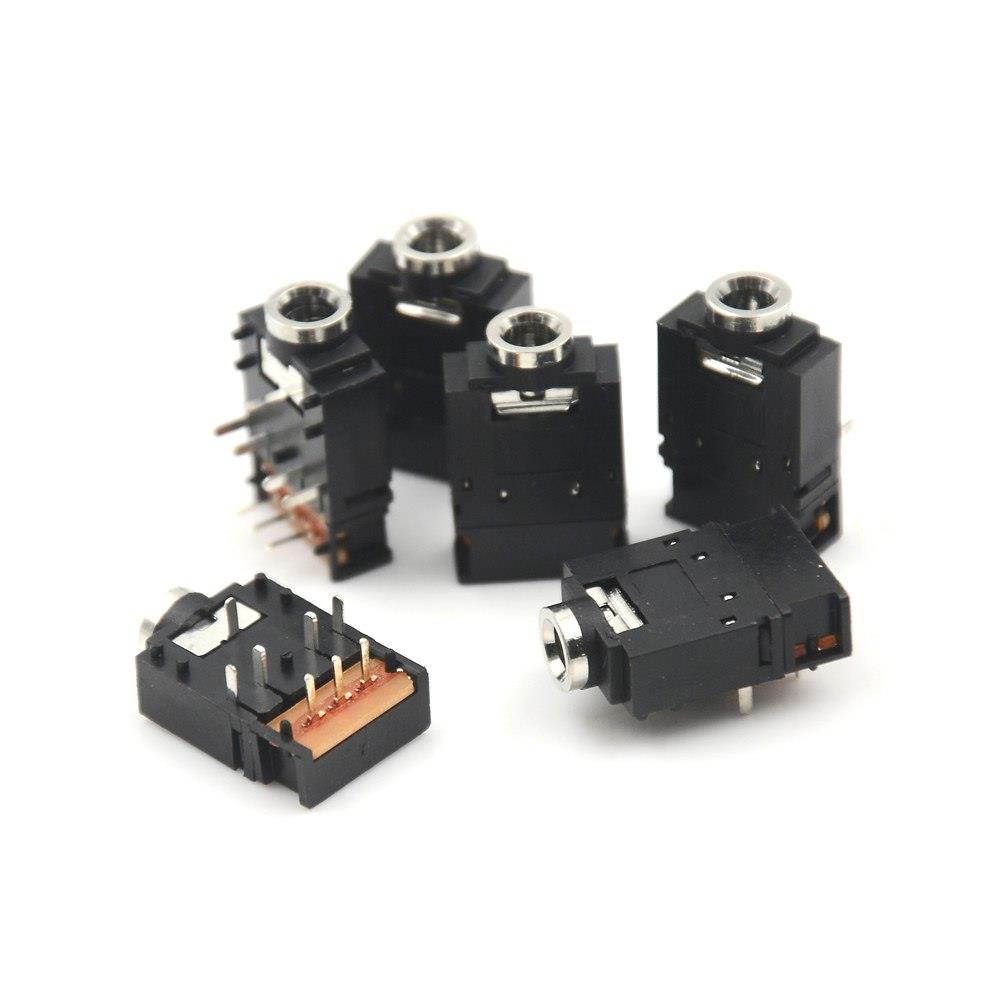 5Pcs/lot 3.5mm Stereo Audio Jack Socket 3.5 Dual Track Headphone  8Pins With Switch Connector