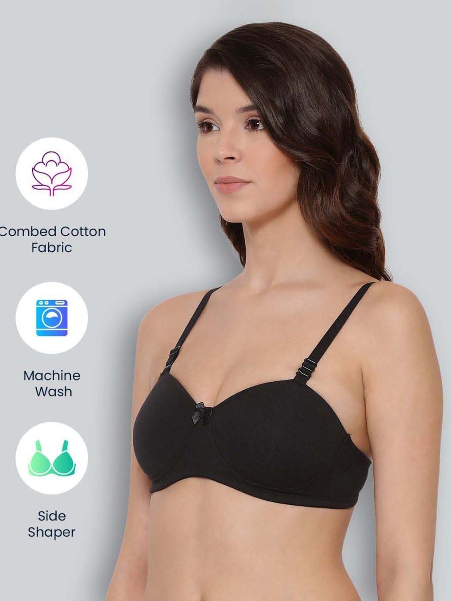 Lyra Black Cotton Seamless Bra