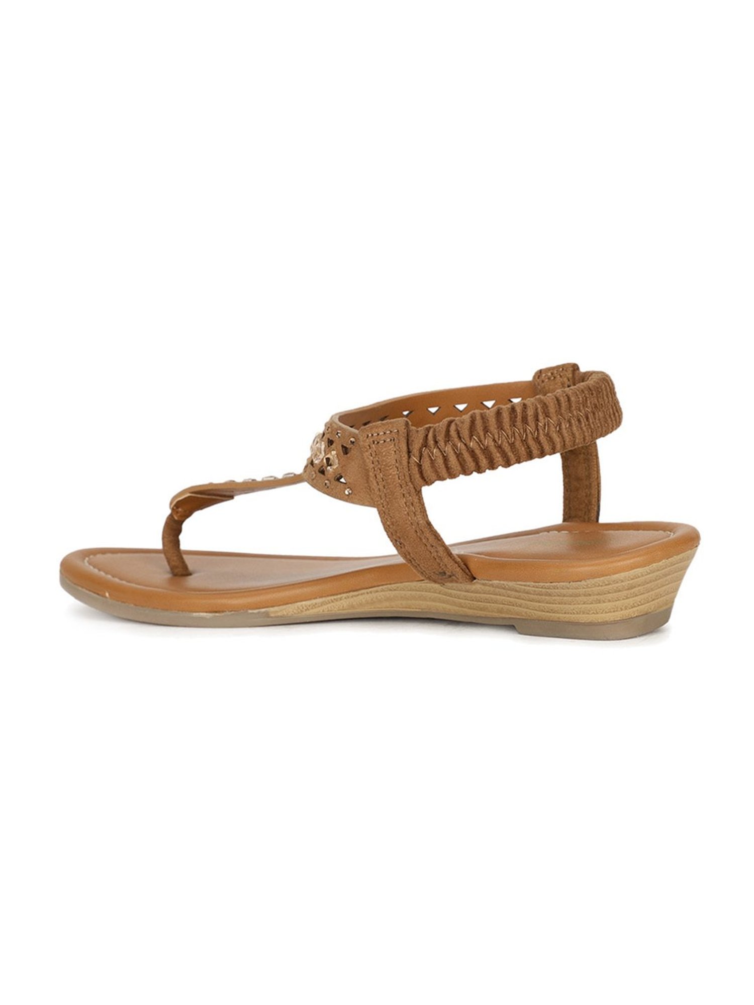 Bata Women's Tan T-Strap Wedges