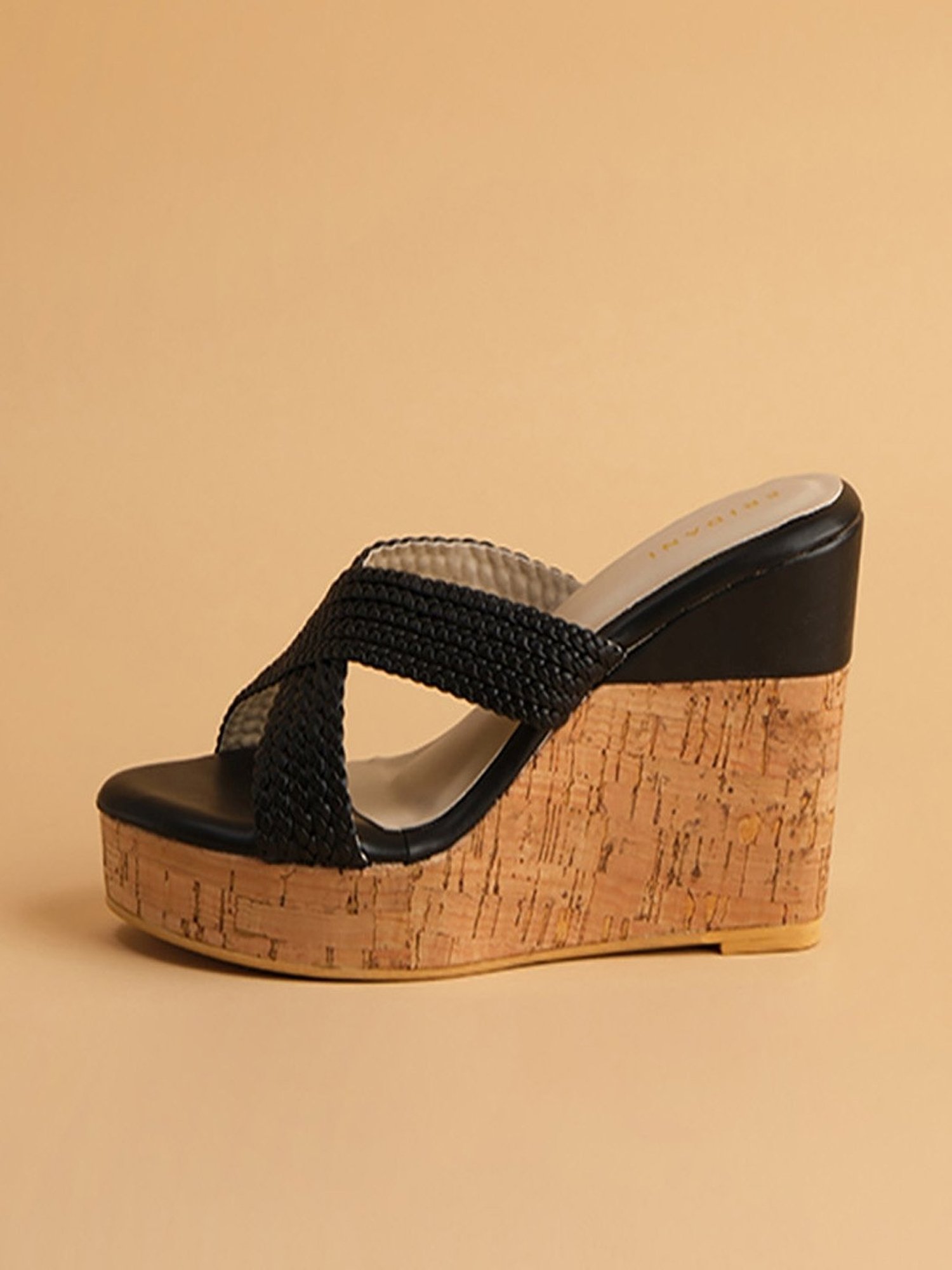 Eridani Women's Malia Black Cross Strap Wedges