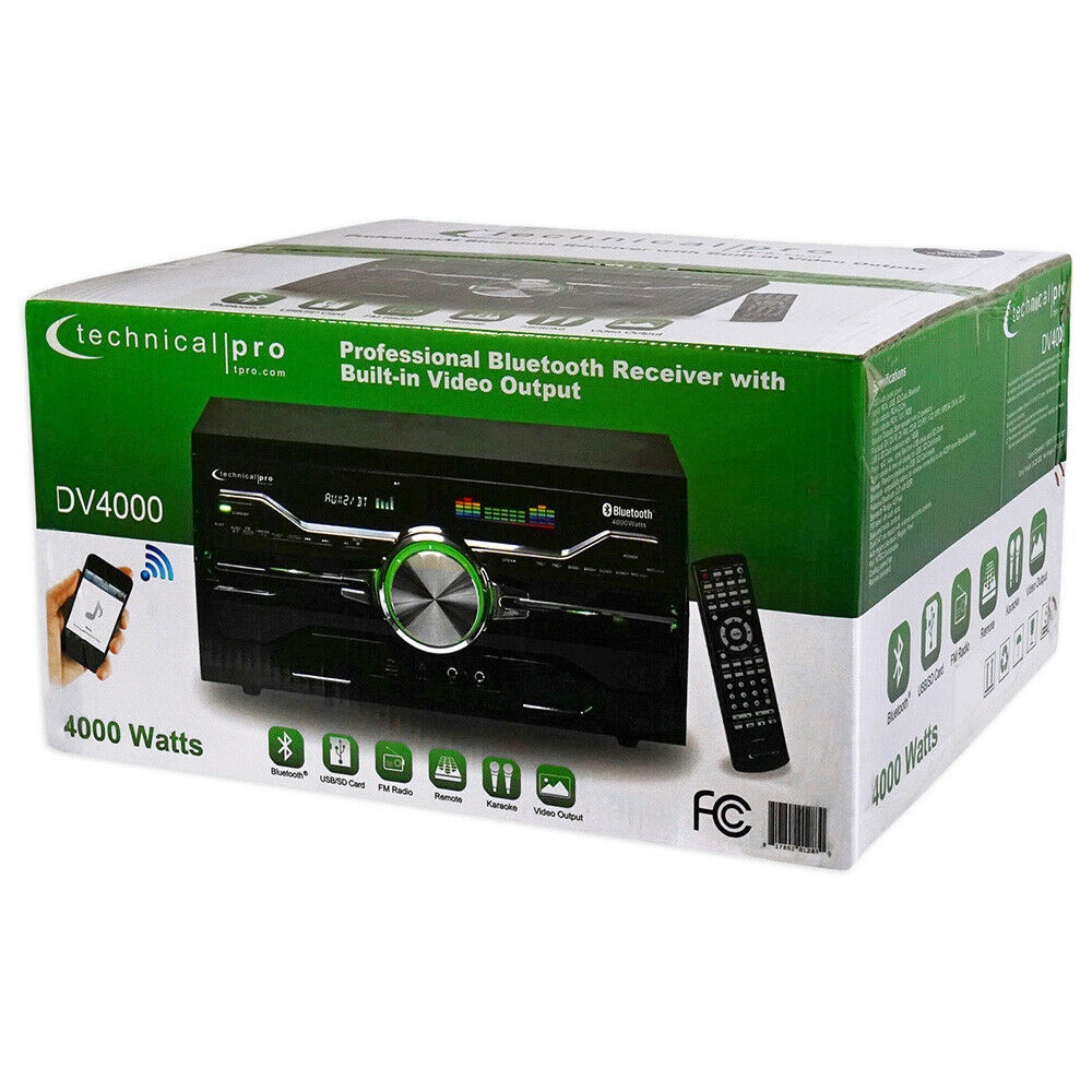 Technical Pro Receiver Amplifier DVD Player Bluetooth USB FM SD Mic Input DV4000