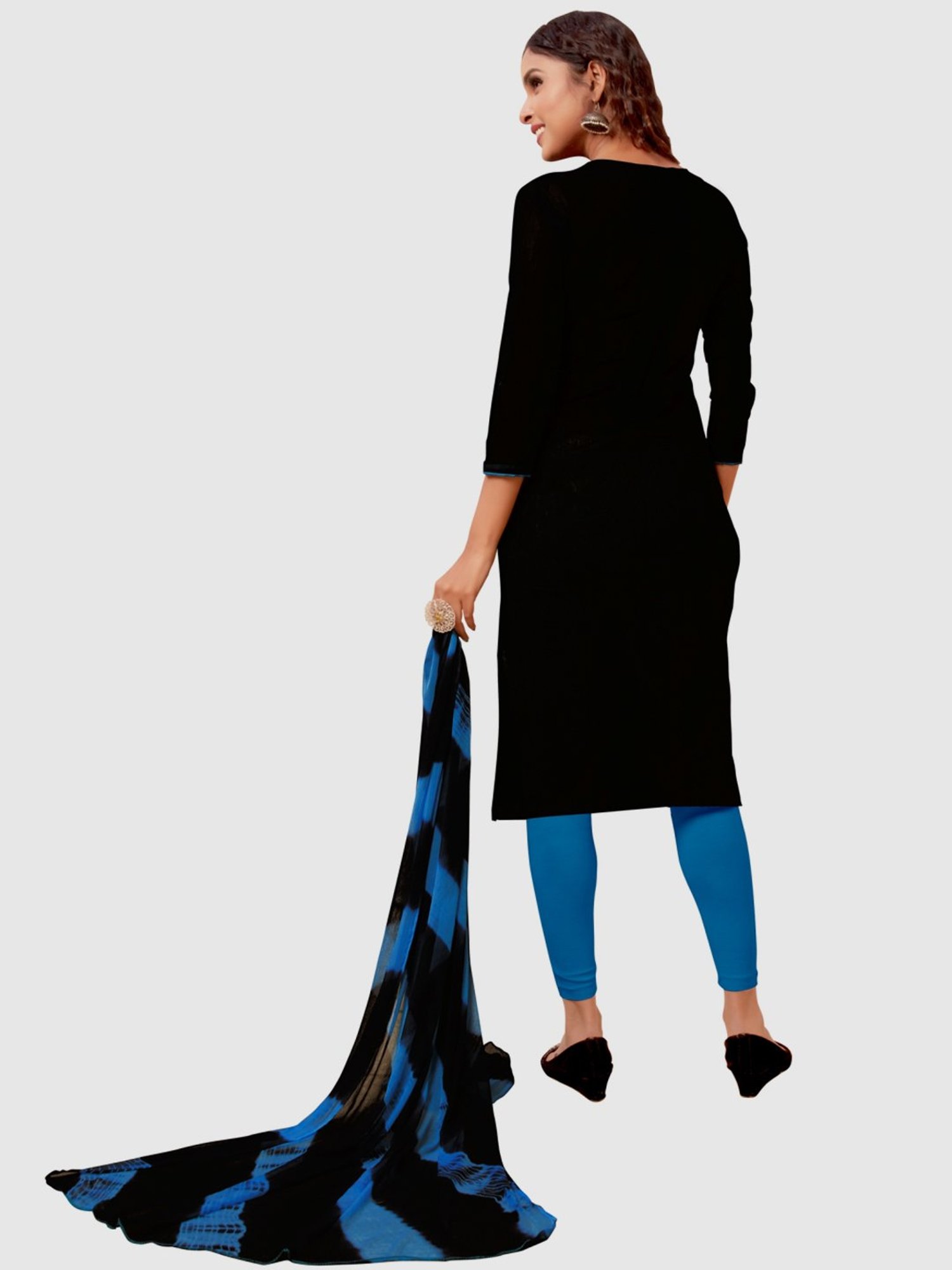 APNISHA Black Embroidered Unstitched Dress Material