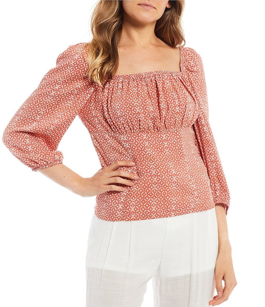 I.N. San Francisco Puff Short-Sleeve Emma Printed Cinched Crop Top