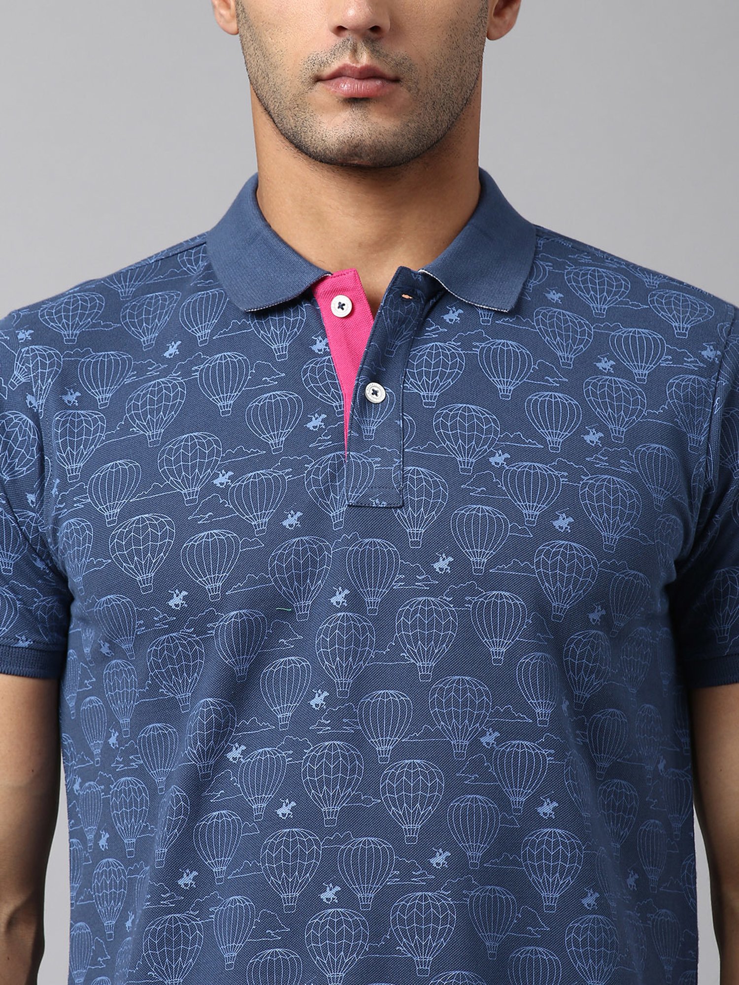 Beverly Hills Polo Club Blue Regular Fit Cotton Polo T-Shirt