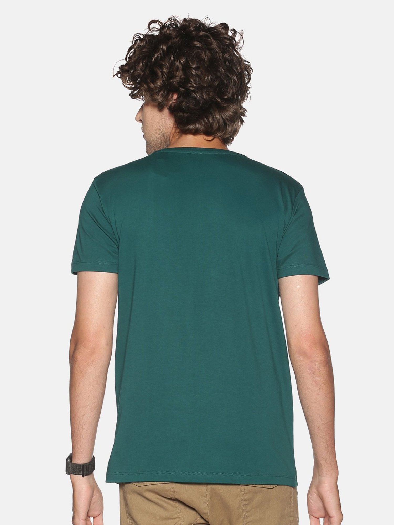 BLACK RADIO Green Slim Fit Printed Cotton Crew T-Shirt