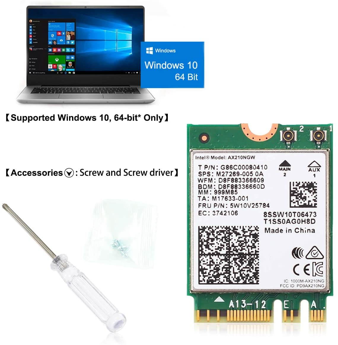 Wi-Fi 6E 6Ghz WiFi card 11AX Wireless Module 3 Band 6GHz; 5GHz; 2.4GHz MU-MIMO Tri-Band Internal Network Adapter with Bluetooth 5.2 for Laptop, Support Windows 10 64bit, M.2/NGFF