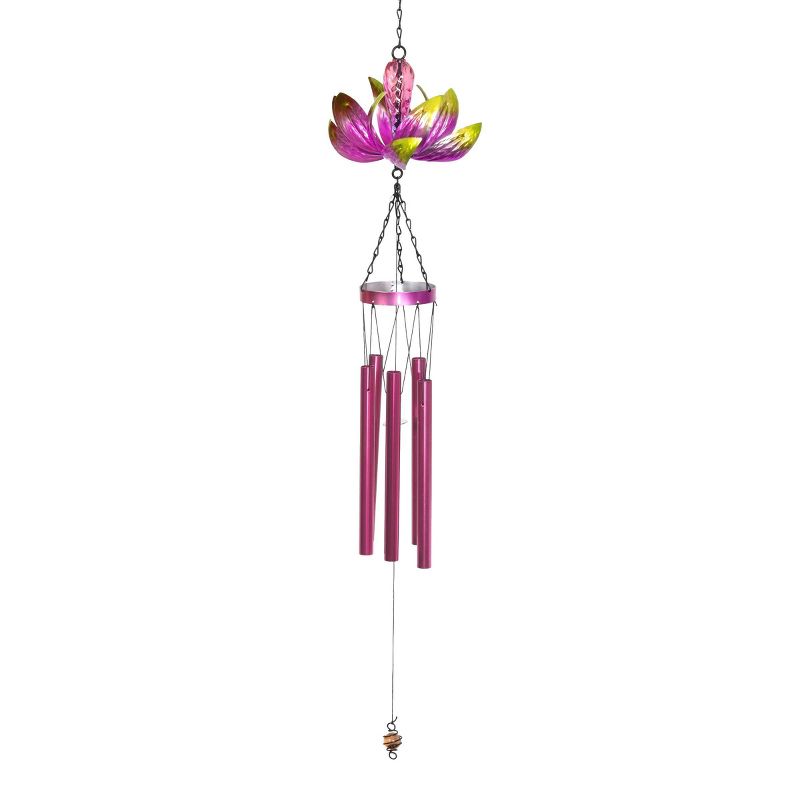 38.98" Metal Spinning Lotus Wind Chime Pink - Exhart
