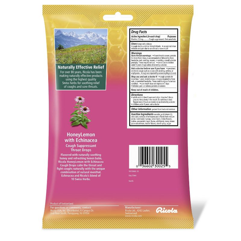 Ricola Throat Drops - Honey Lemon with Echinacea - 45ct