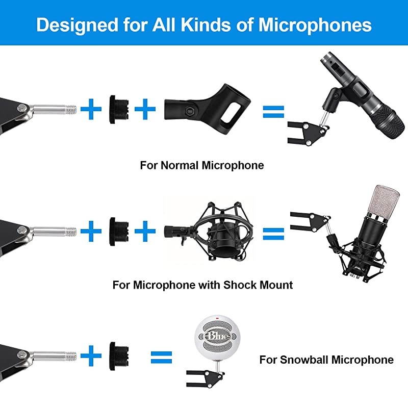 Suspension Mic Clip Adjustable Boom Studio Scissor Arm Stand For Blue Yeti Snowball Constructed With Premium Quality Metals For Professional Streaming VoiceOver RecordingGames
