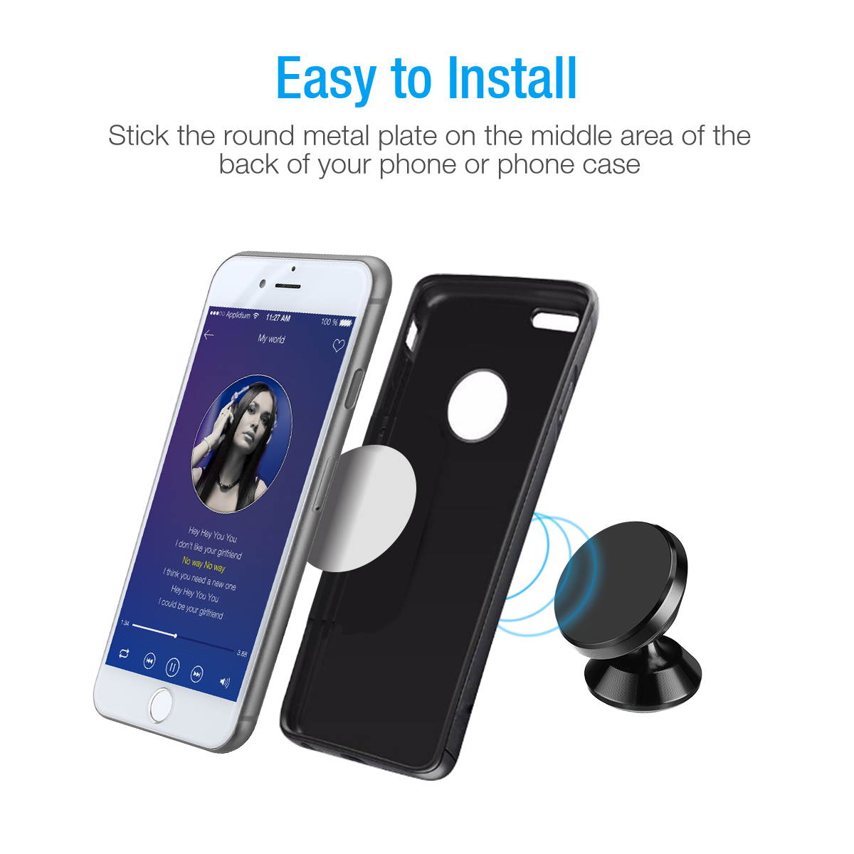 FirstPower 360&deg; Magnetic Car Holder Mount Cell Phone Holder Stand Dashboard Stick Pad Bracket For iPhone 360&deg; Rotation Six Plus-Minus Magnet