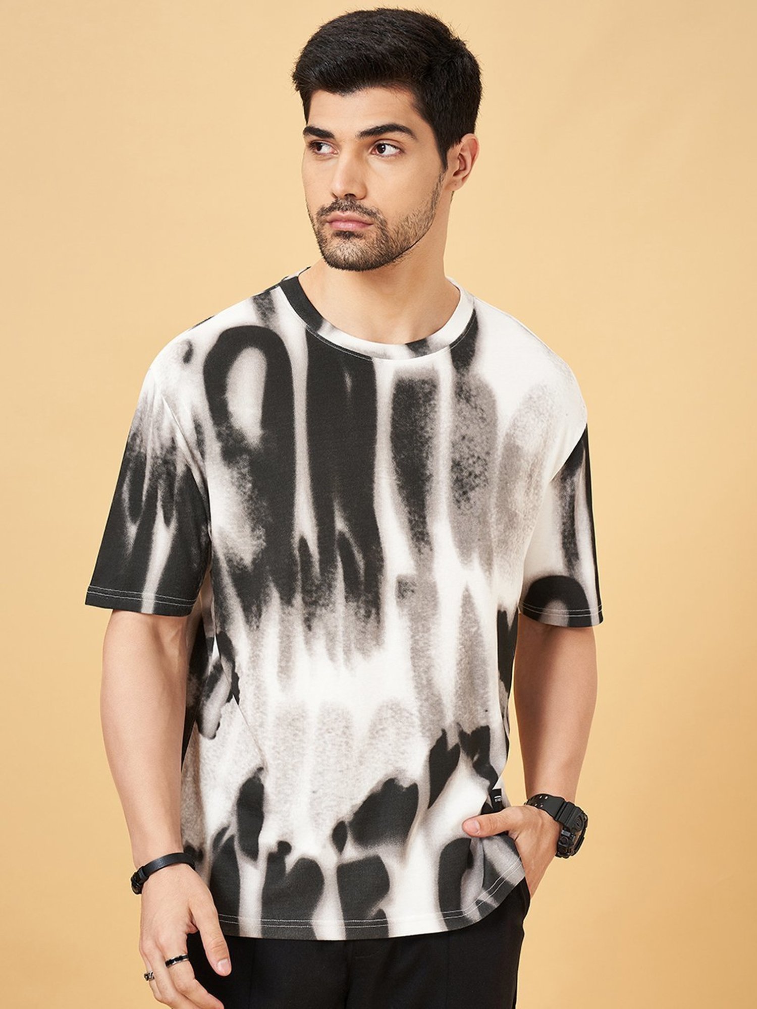 Street 808 By Pantaloons White Comfort Fit Printed T-Shirt