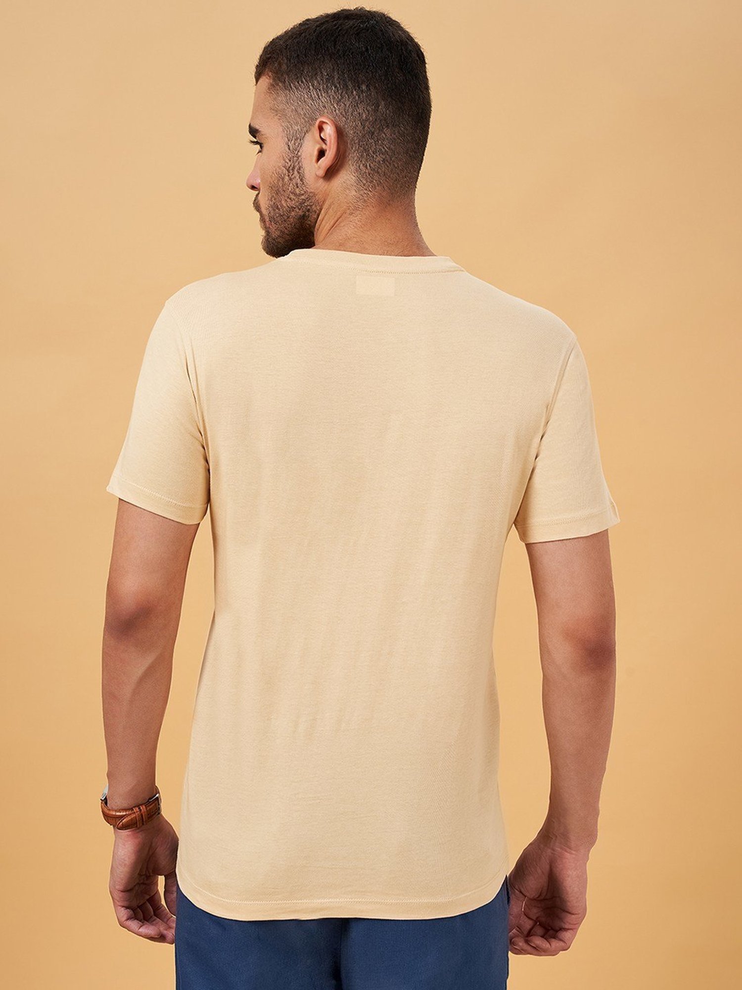 Urban Ranger by Pantaloons Light Beige Cotton Slim Fit Printed T-Shirt