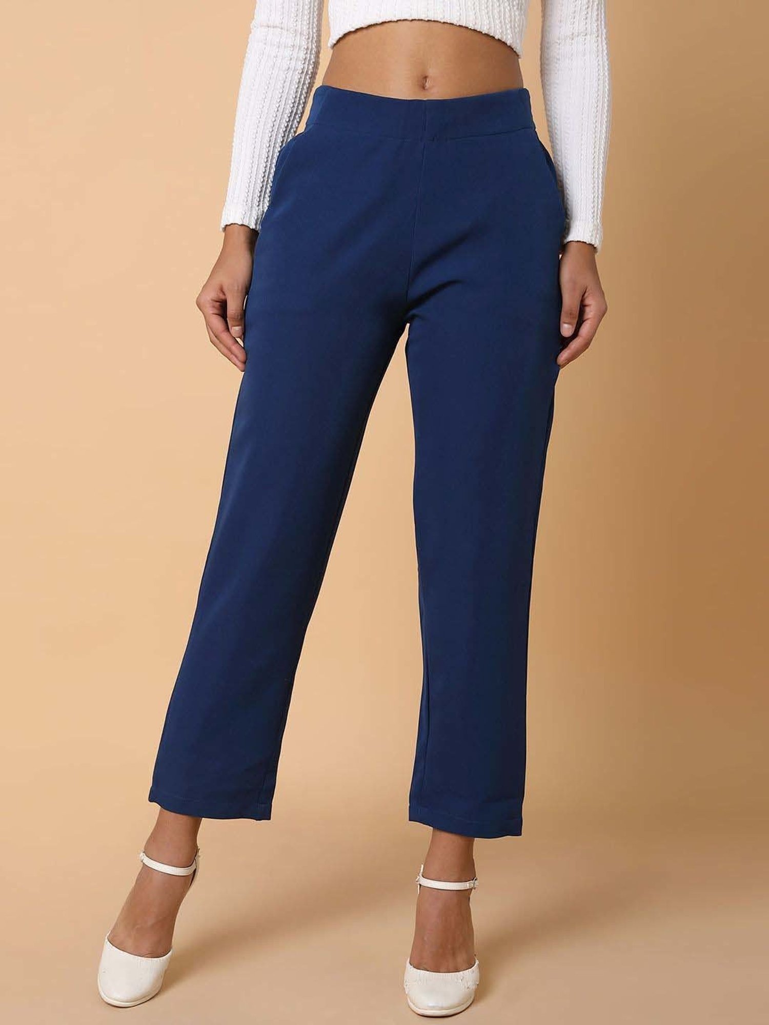 SHOWOFF Blue Mid Rise Formal Trousers
