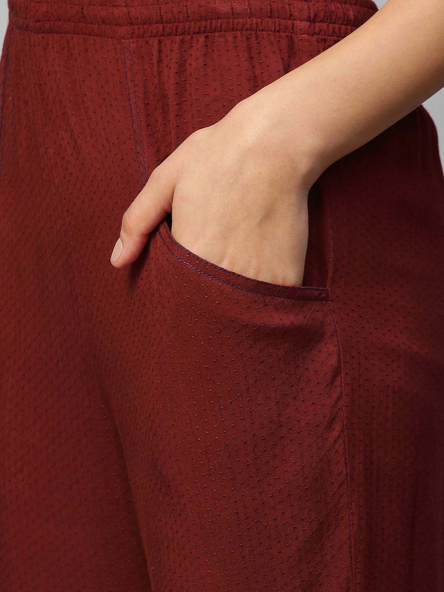 Chemistry Maroon Embroidered Trousers