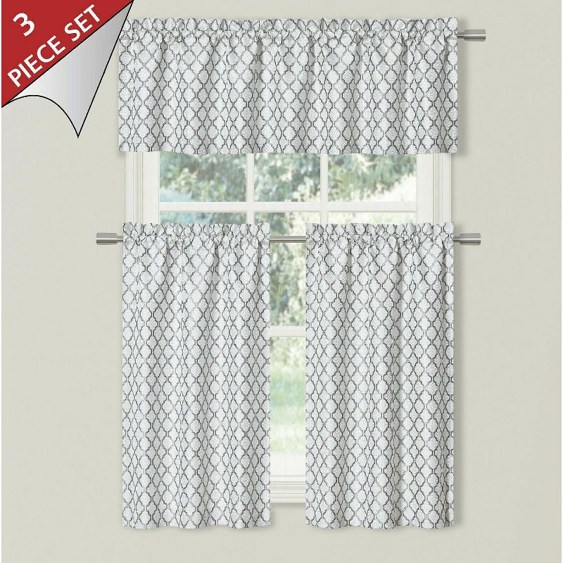 Set of 2 36"x42" Floral Curtain Tiers White/Beige - Threshold™