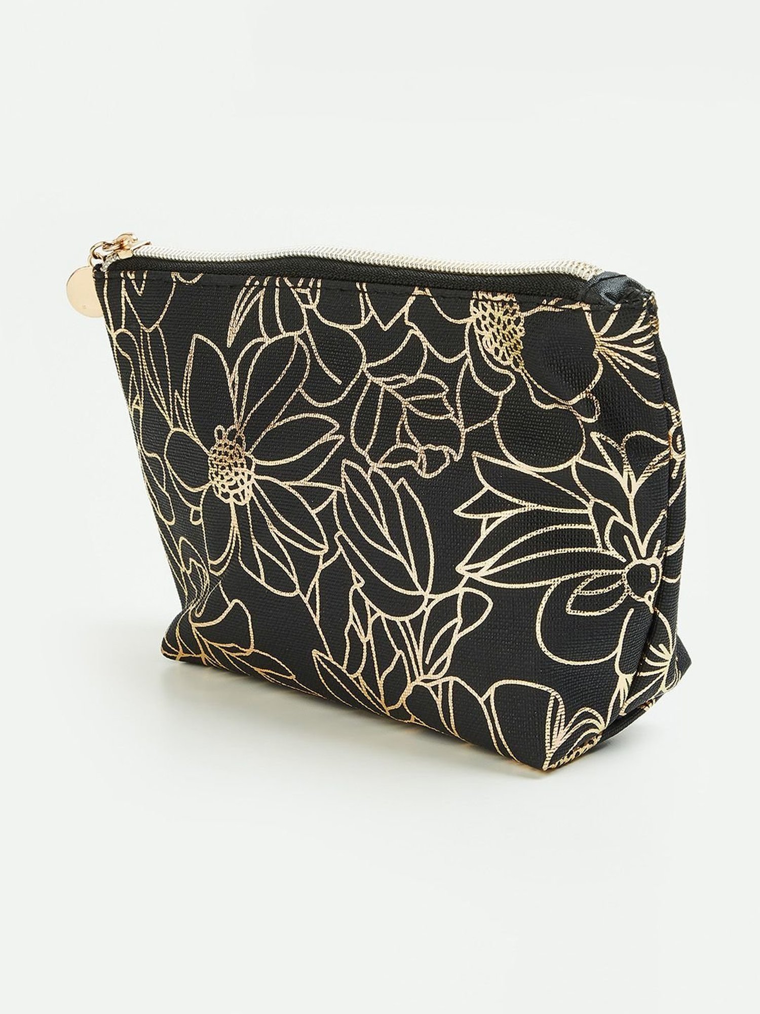 Ginger by Lifestyle Black & Golden Printed Free Size Toiletry Pouch