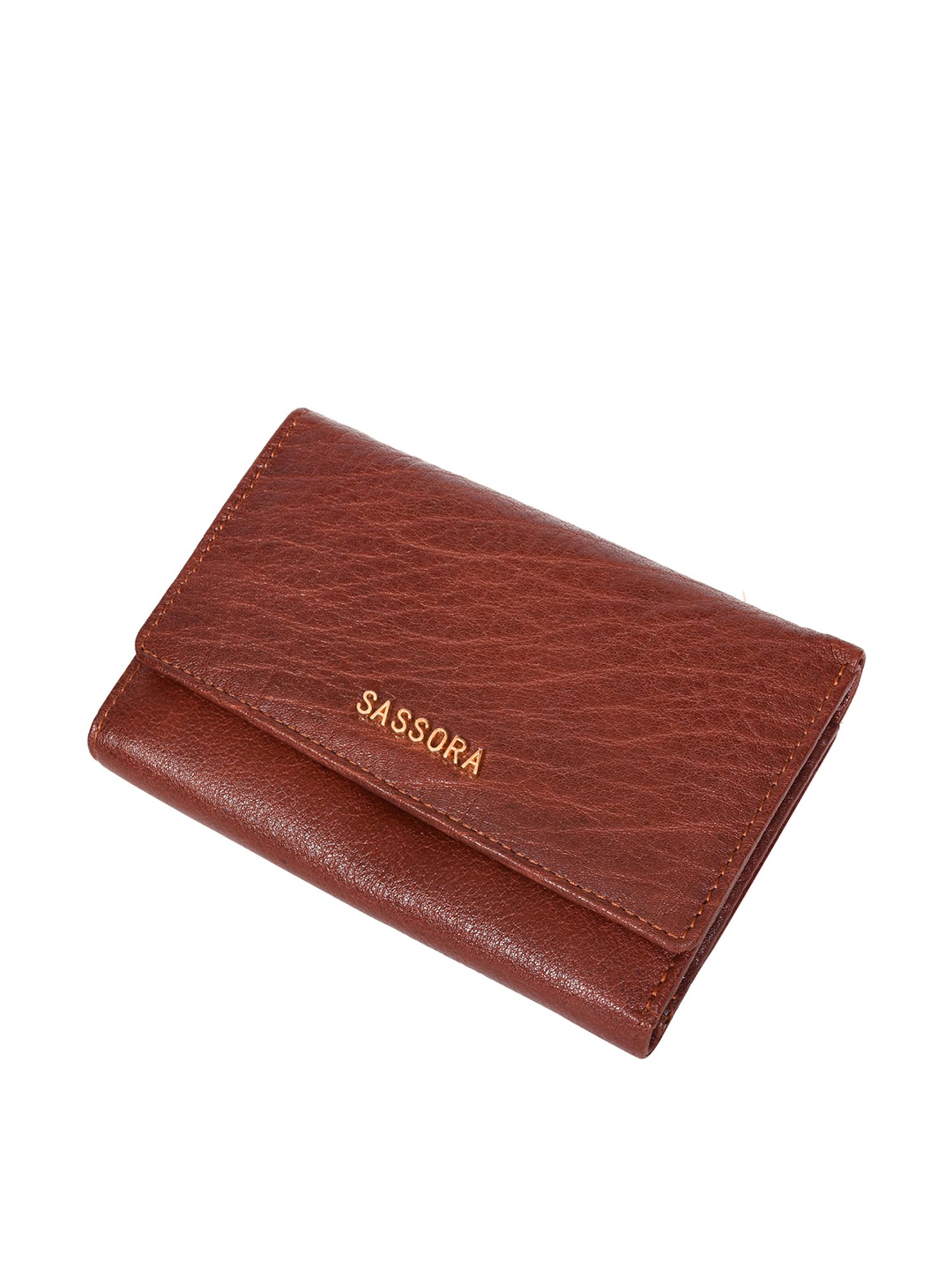 SASSORA Brown Solid Rfid Tri-Fold Wallet for Women