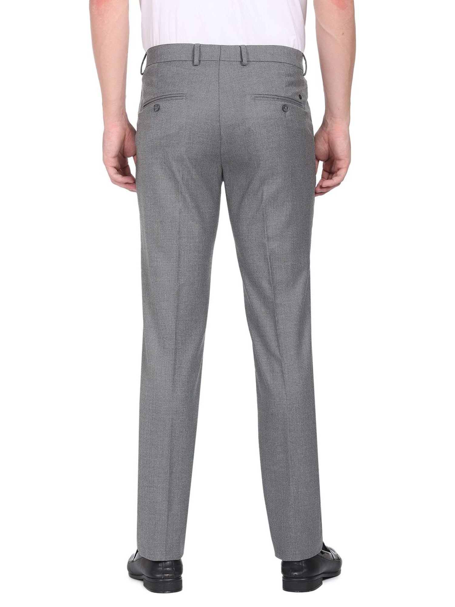 Arrow Grey Regular Fit Self Pattern Trousers