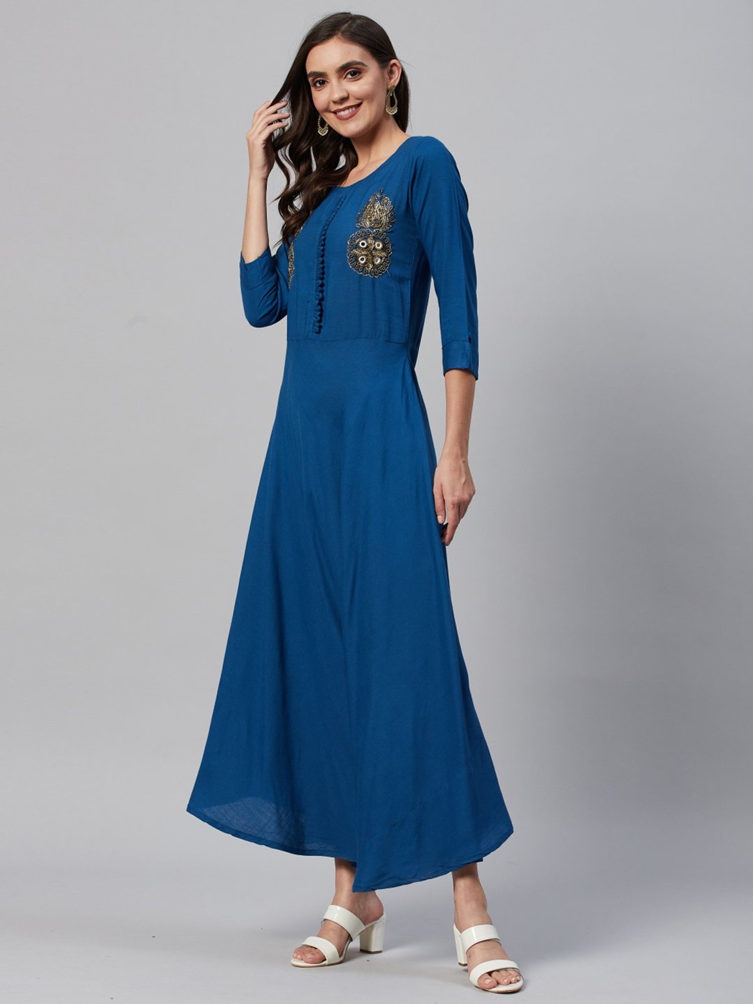 HIGHLIGHT FASHION EXPORT Teal Blue Embellished Maxi Dress