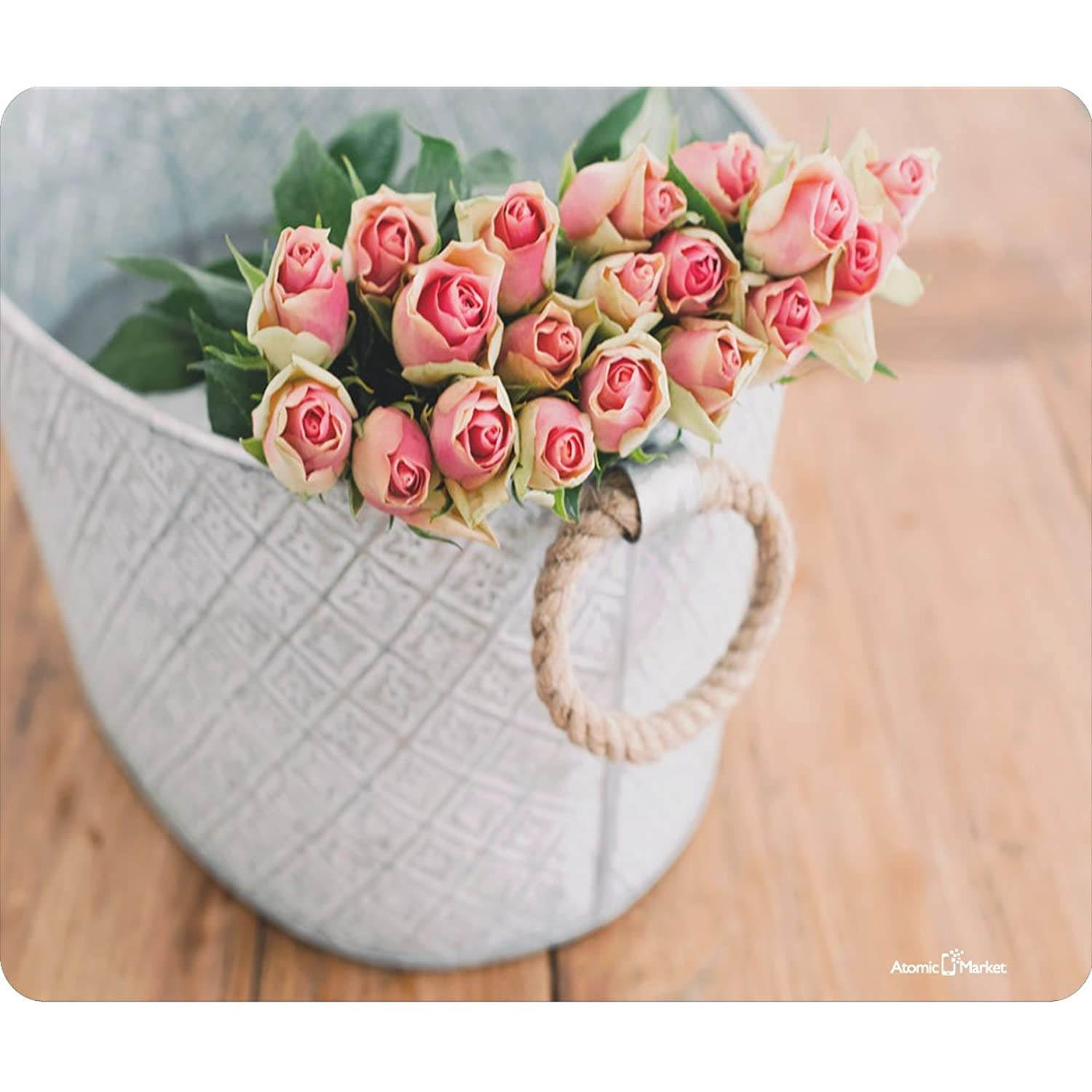 Bucket with Flowers Thick Mouse Pad by Atomic Market