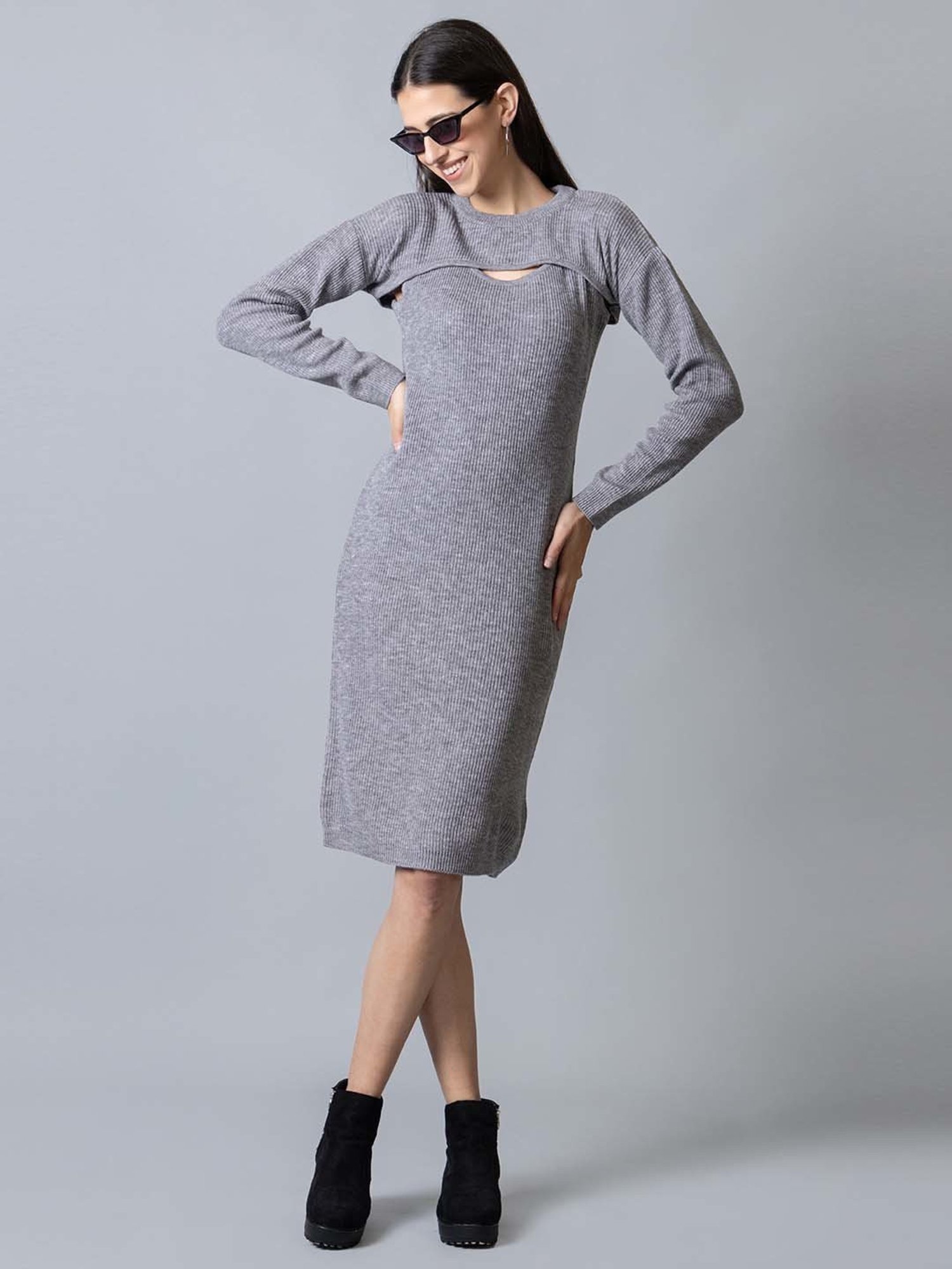 Club York Grey Self Pattern Shift Dress