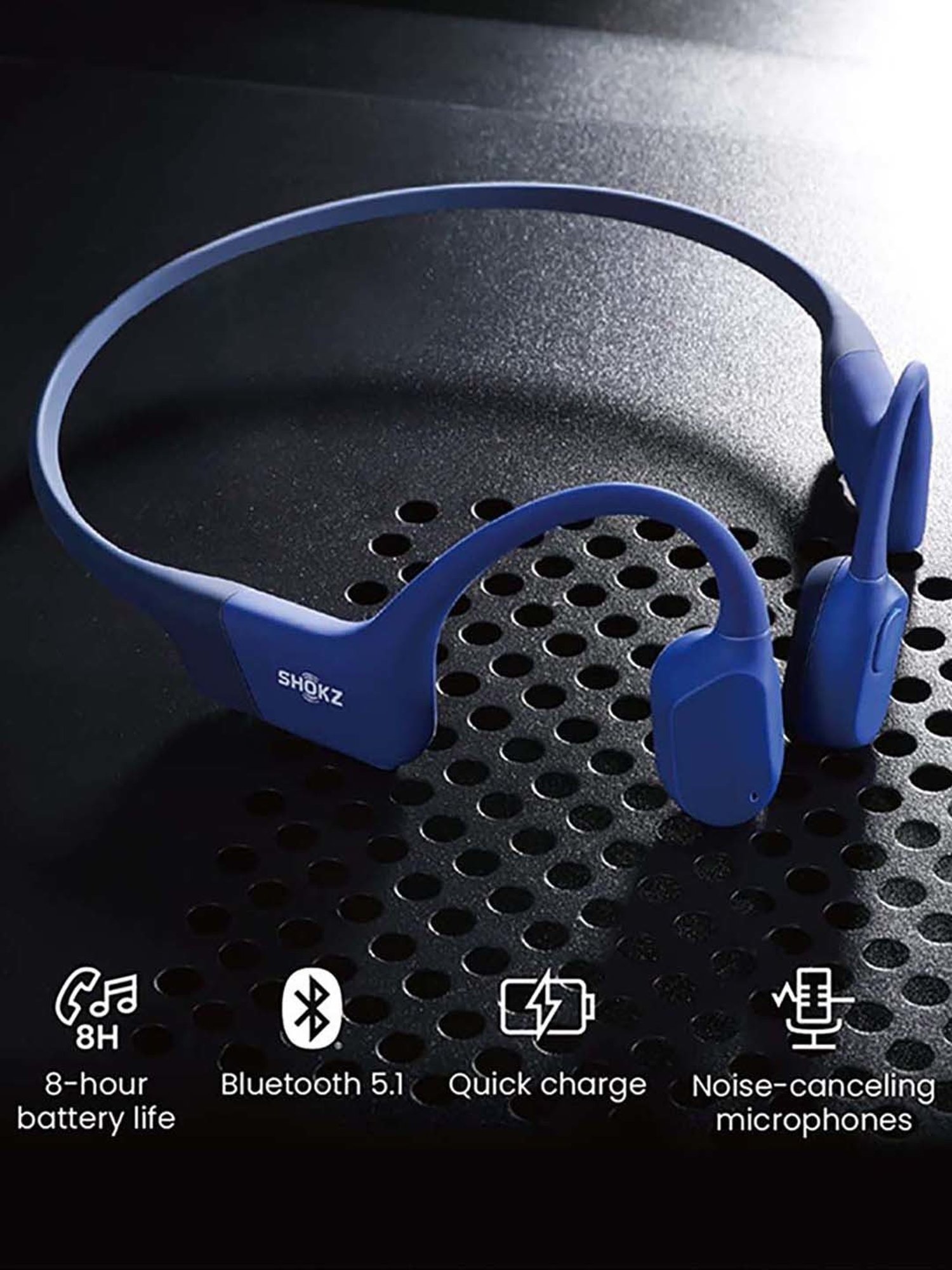 Shokz OpenRun Open-Ear Bluetooth Bone Conduction Sport Headphones (Blue)