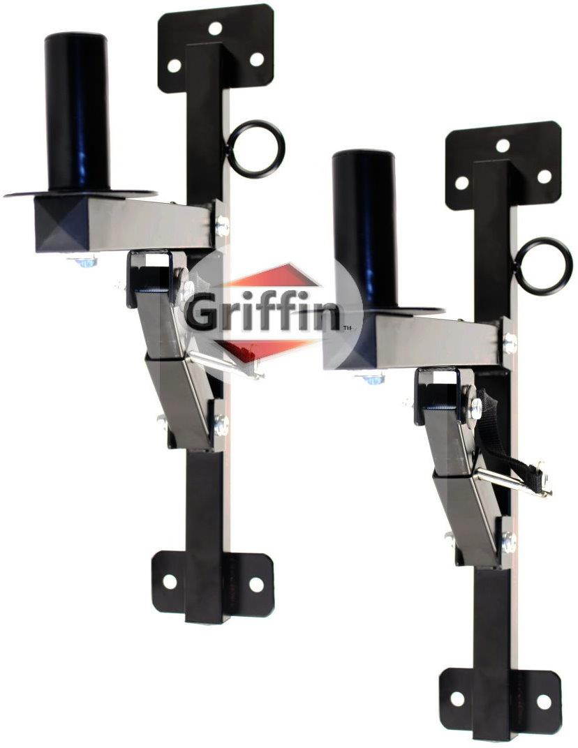 Premium PA Speakers Wall Mount Brackets By GRIFFIN | Set Of 2 All Steel Pro-Audio Speaker 35mm Pole Holder | Securing Locking Pin & 3 Horizontal Level Tilt Adjustments | On Stage Studio Monitor Stands