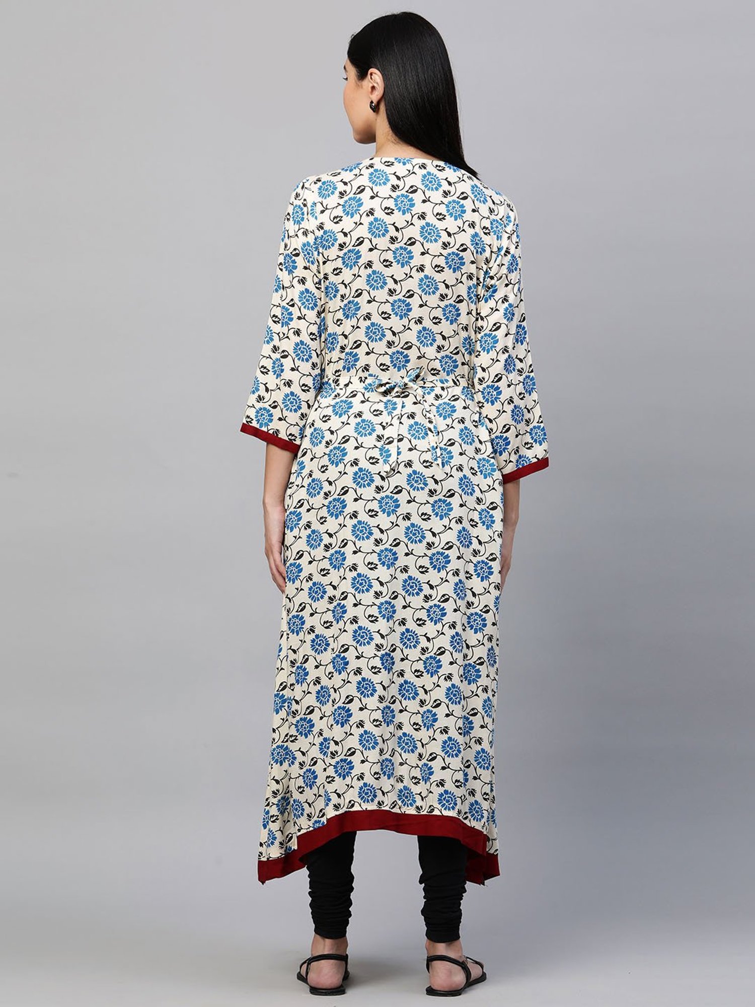 MomToBe Beige & Blue Floral Print Maternity Kurta