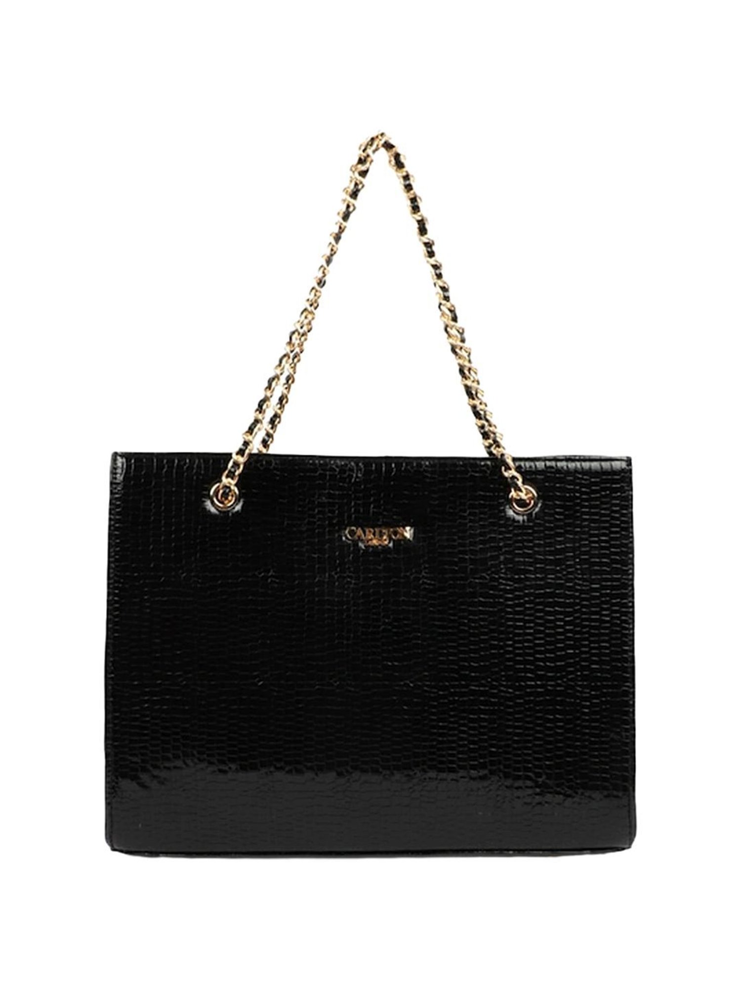 Carlton London Black Textured Medium Tote Handbag