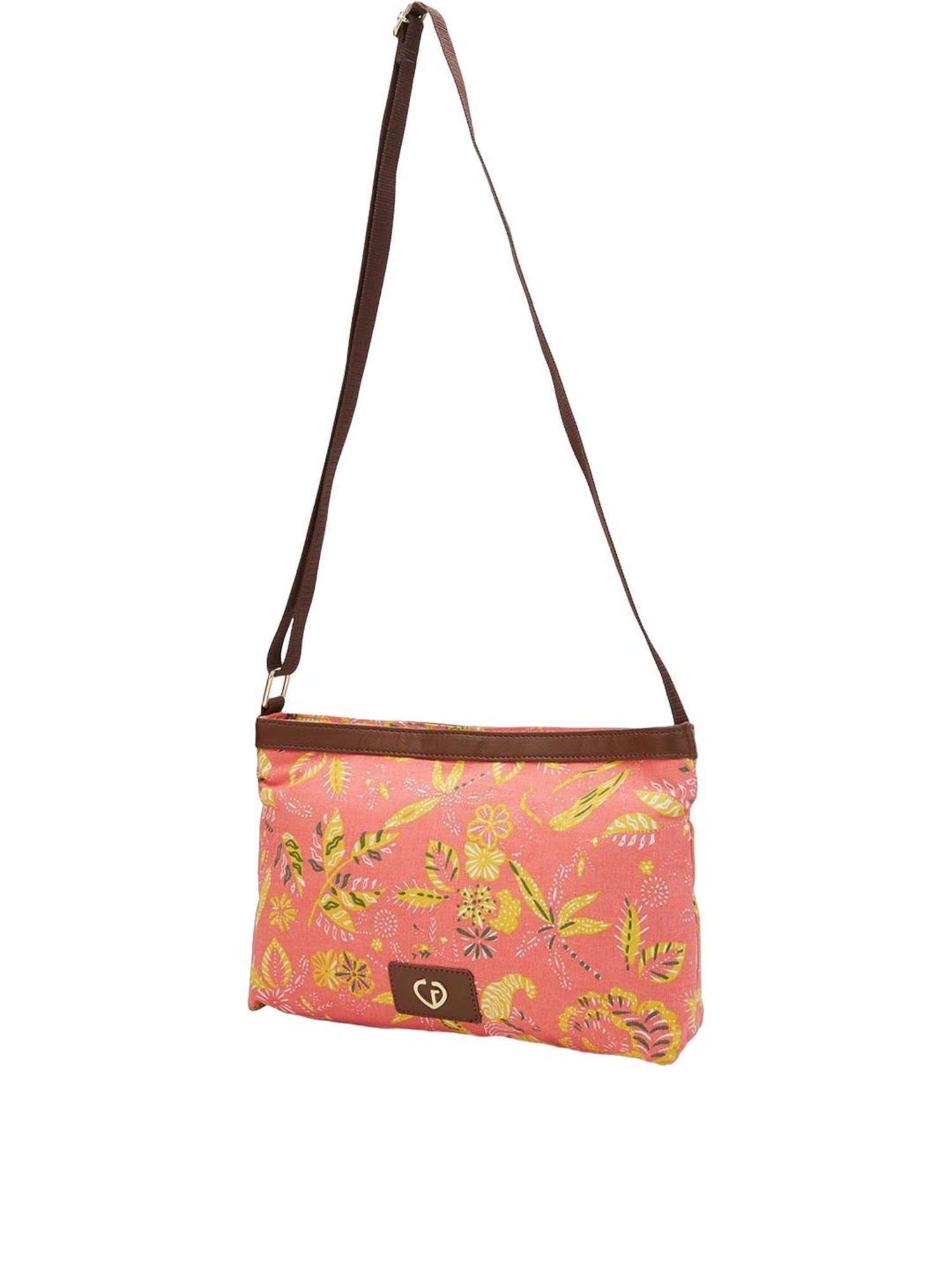Caprese Hazel Coral Canvas Printed Sling Handbag