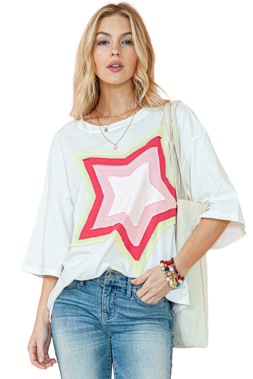 White Tie-dye Print Oversized Boyfriend T Shirt