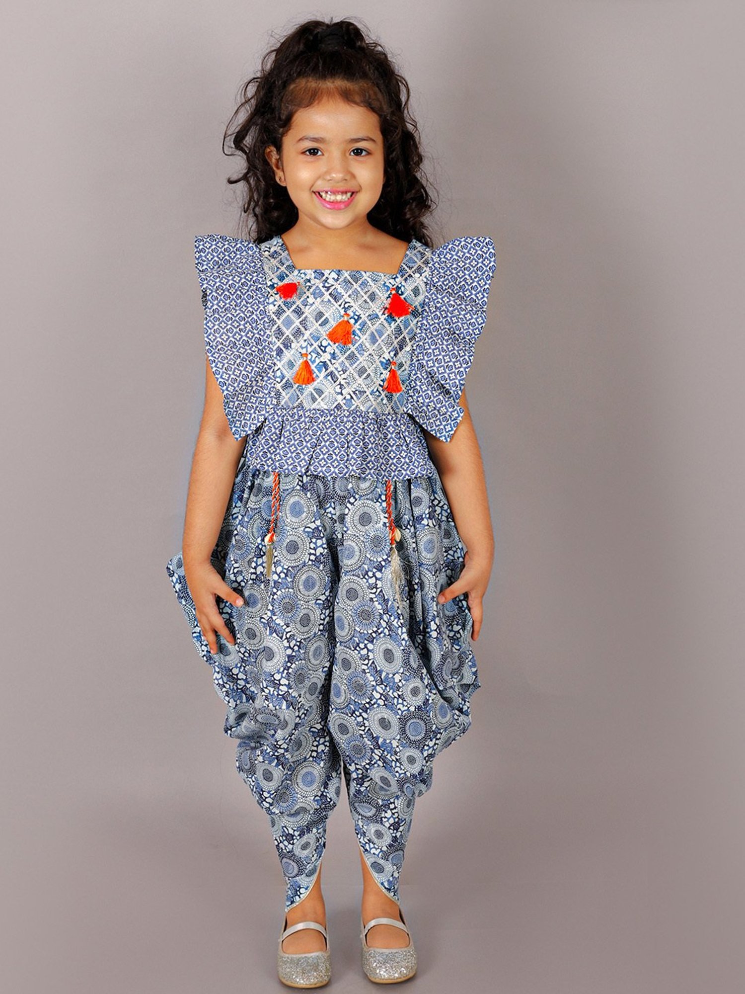 Lil Drama Kids Blue Printed Top with Dhoti
