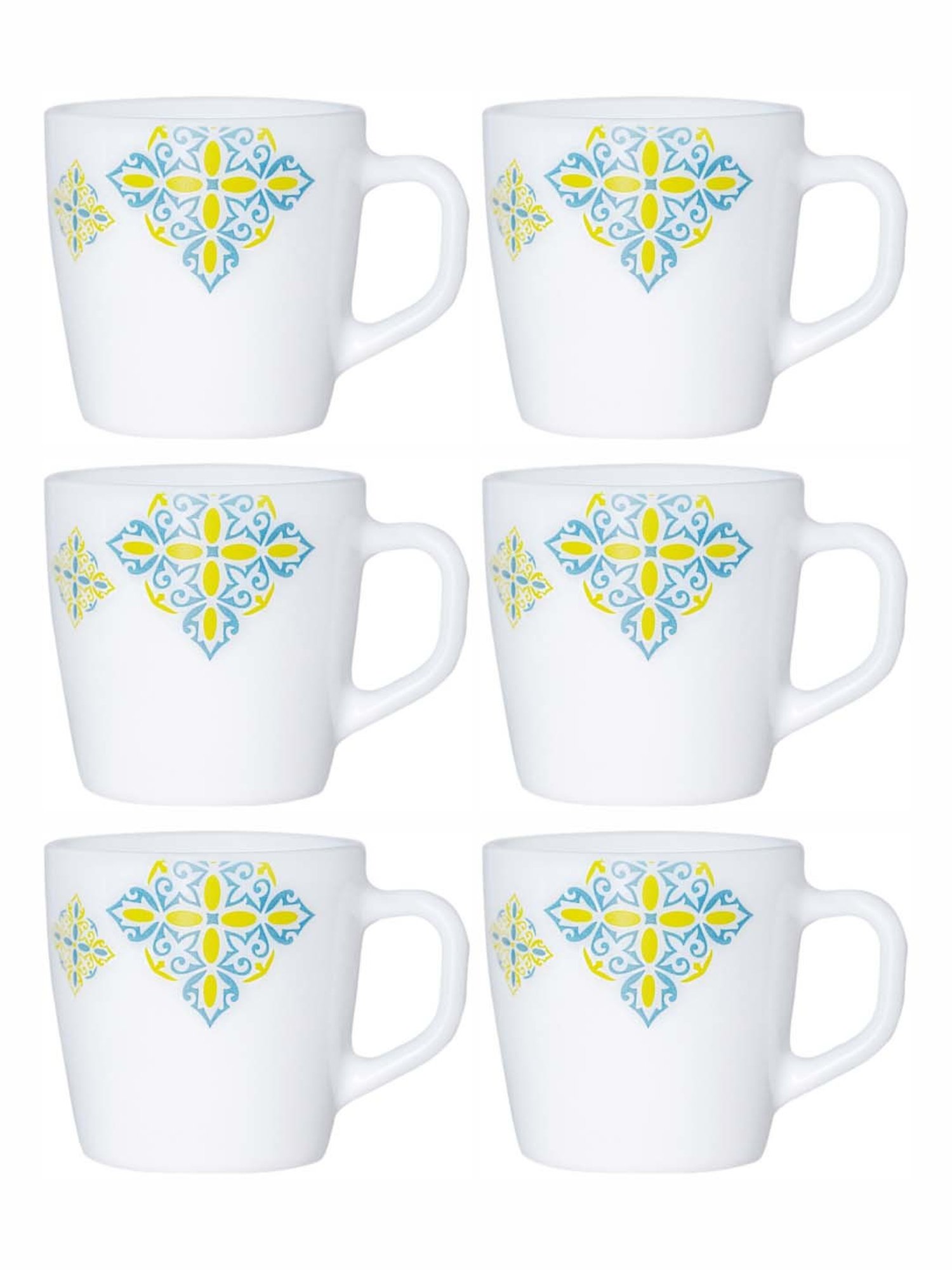 Cello White & Blue Opalware Coffee Mugs (0.18 L) - Set of 6