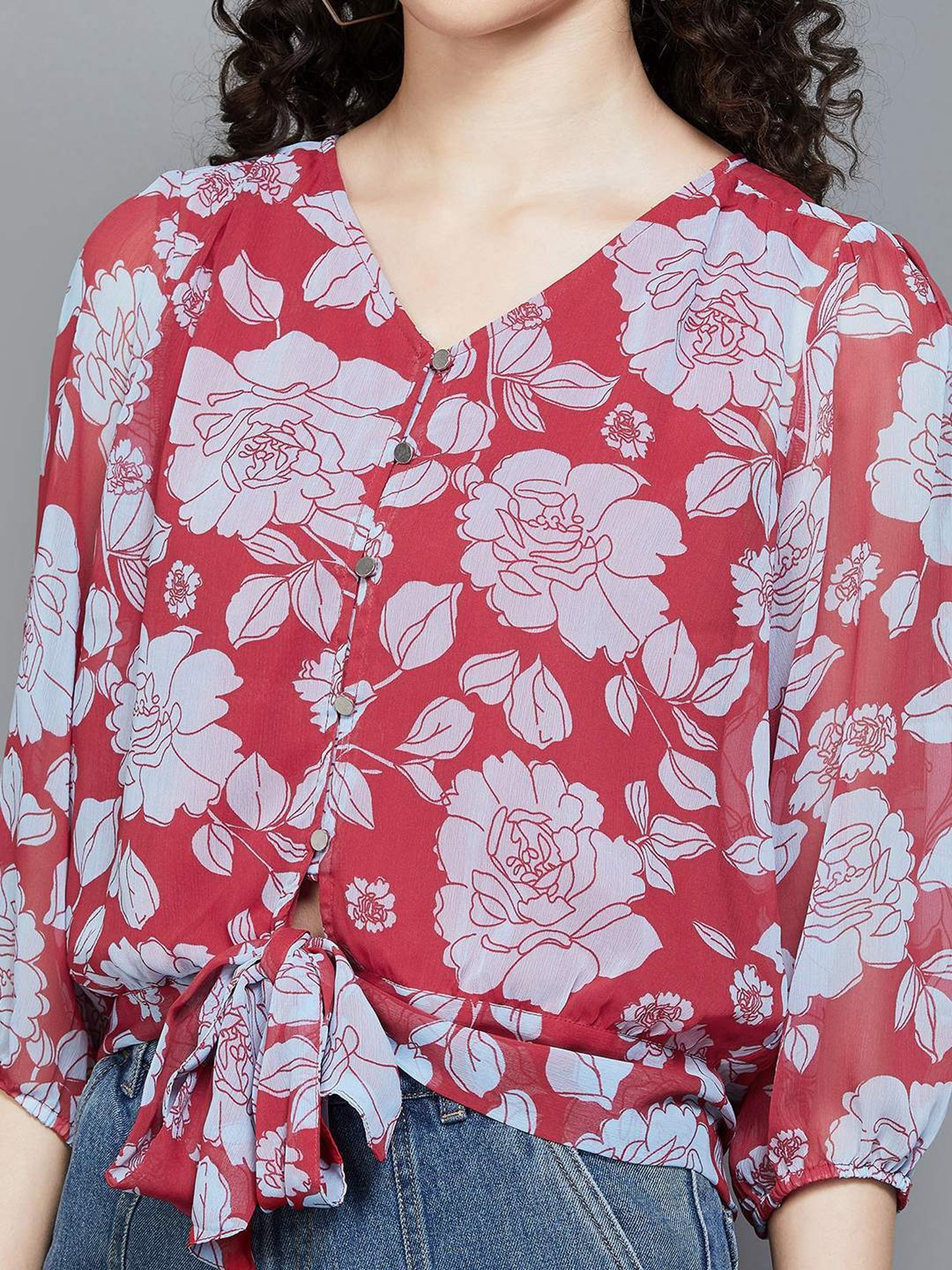 Fame Forever by Lifestyle Red Floral Print Top