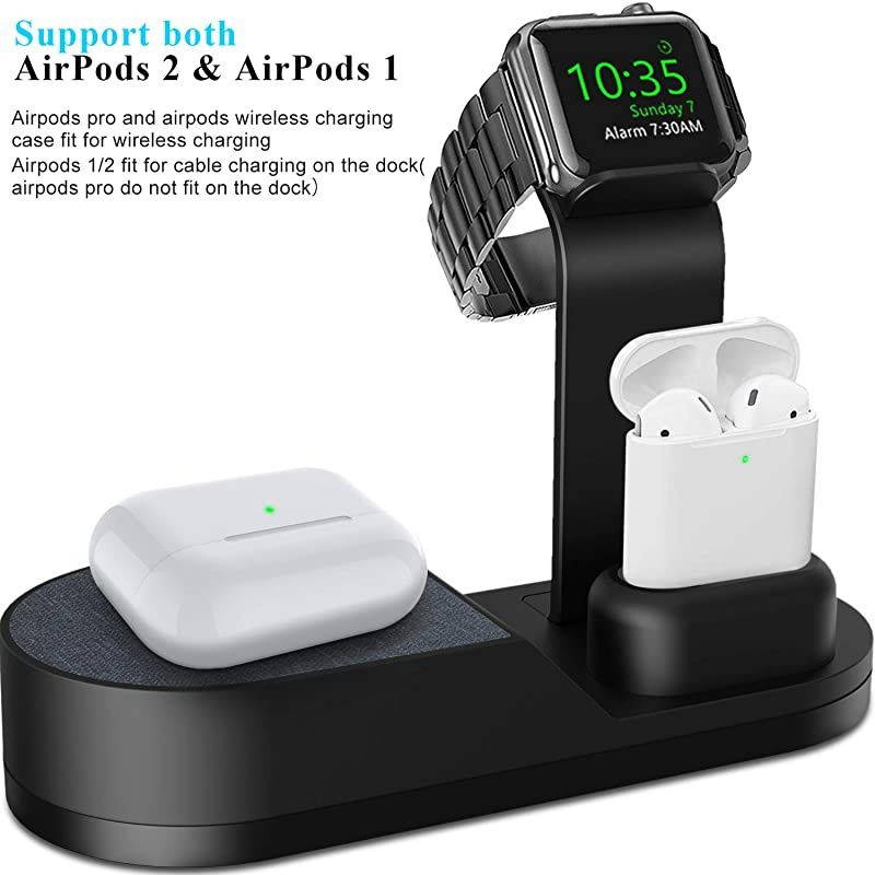 Wireless Charger iWatch Stand Compatible with iWatch Series SE 6 5 4 3 2 1, AirPods Pro Airpods and iPhone Series 12 SE 11 11 pro 11 Pro Max Xs X Max XR X 8 8P(No Adapter) Black