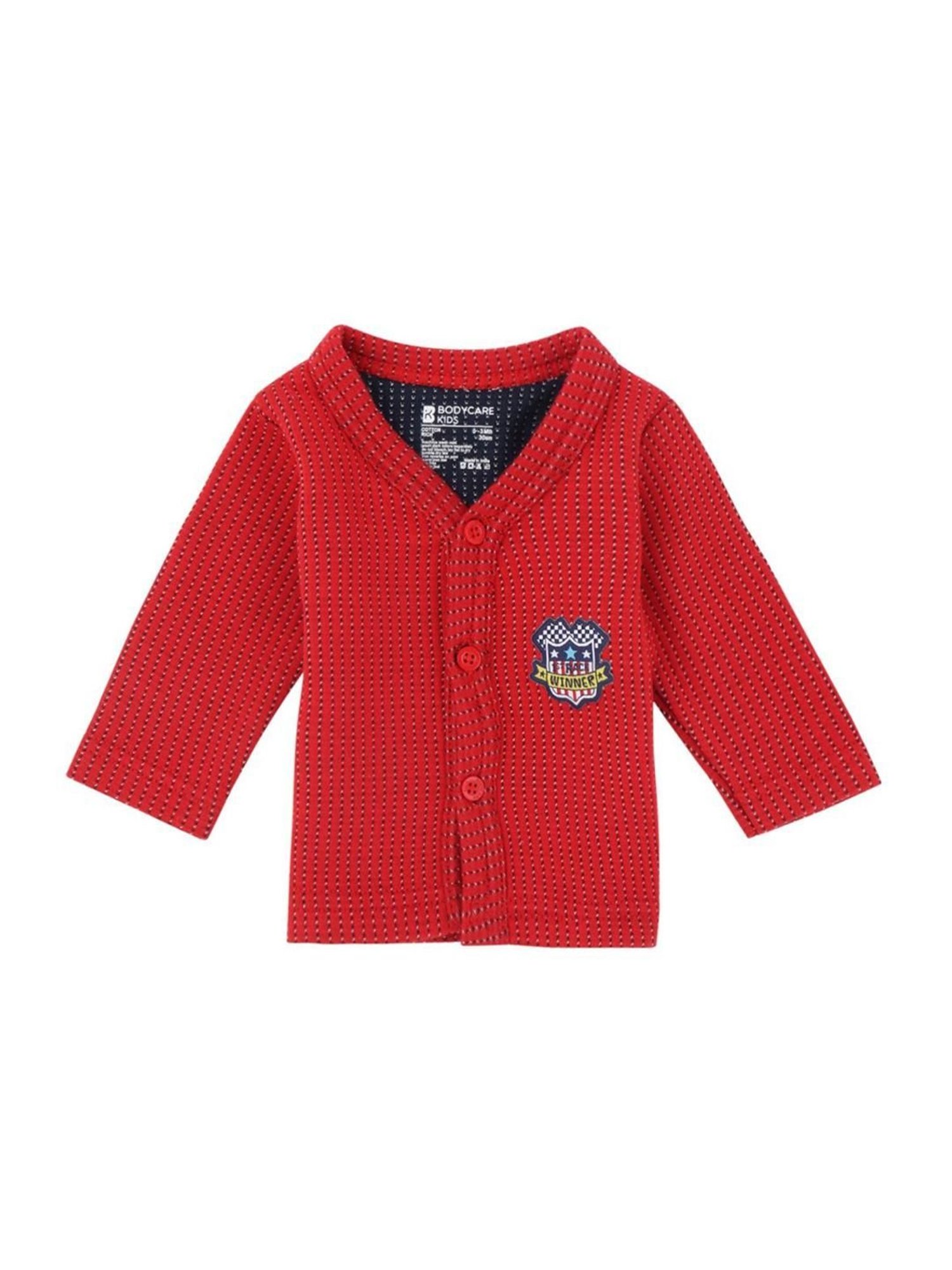 Bodycare Kids Red & Blue Cotton Textured Pattern Full Sleeves Cardigan (Pack of 2)