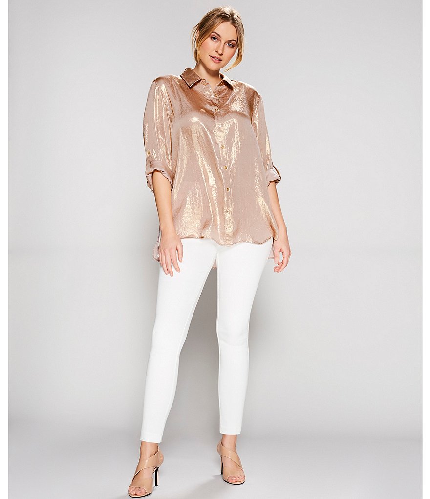 Kasper Plus Size Stretch Crepe Stand Combo Collar One Button Jacket