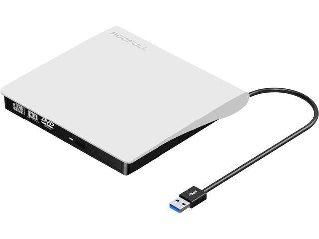 ROOFULL External CD DVD Drive USB 3.0, Premium Portable DVD/CD ROM +/-RW Optical Drive Burner Writer Player for Windows 10/ 8/ 7, Linux, Mac OS Laptop Desktop, Macbook Pro/ Air, iMac (White)