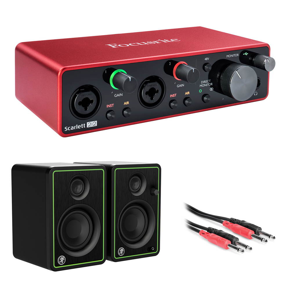 Focusrite Scarlett 2i2 USB Audio Interface (3rd Gen) Bundle with Mackie CR3-X Monitors (Pair) & Phone to Phone Cable