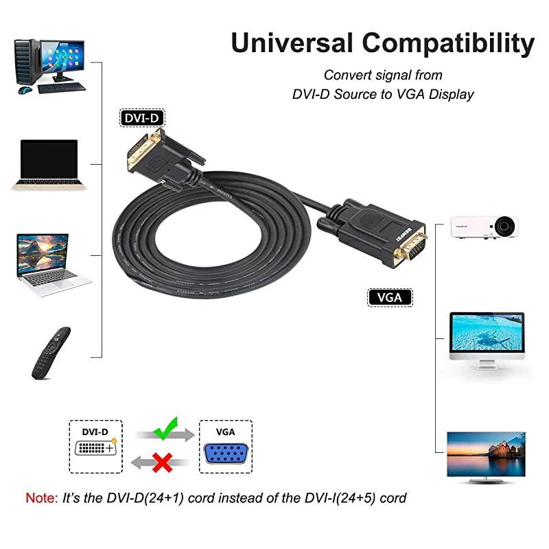 Active DVID to VGA  DVID 24+1 to VGA 6 Feet Cable Male to Male GoldPlated Cord