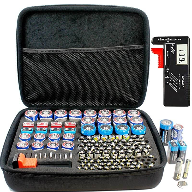 Battery Organizer Storage Case with Digital Battery Tester Checker, 200+ C D 9V AA AAA AAAA Batteries Organization Box Container(No Battery)