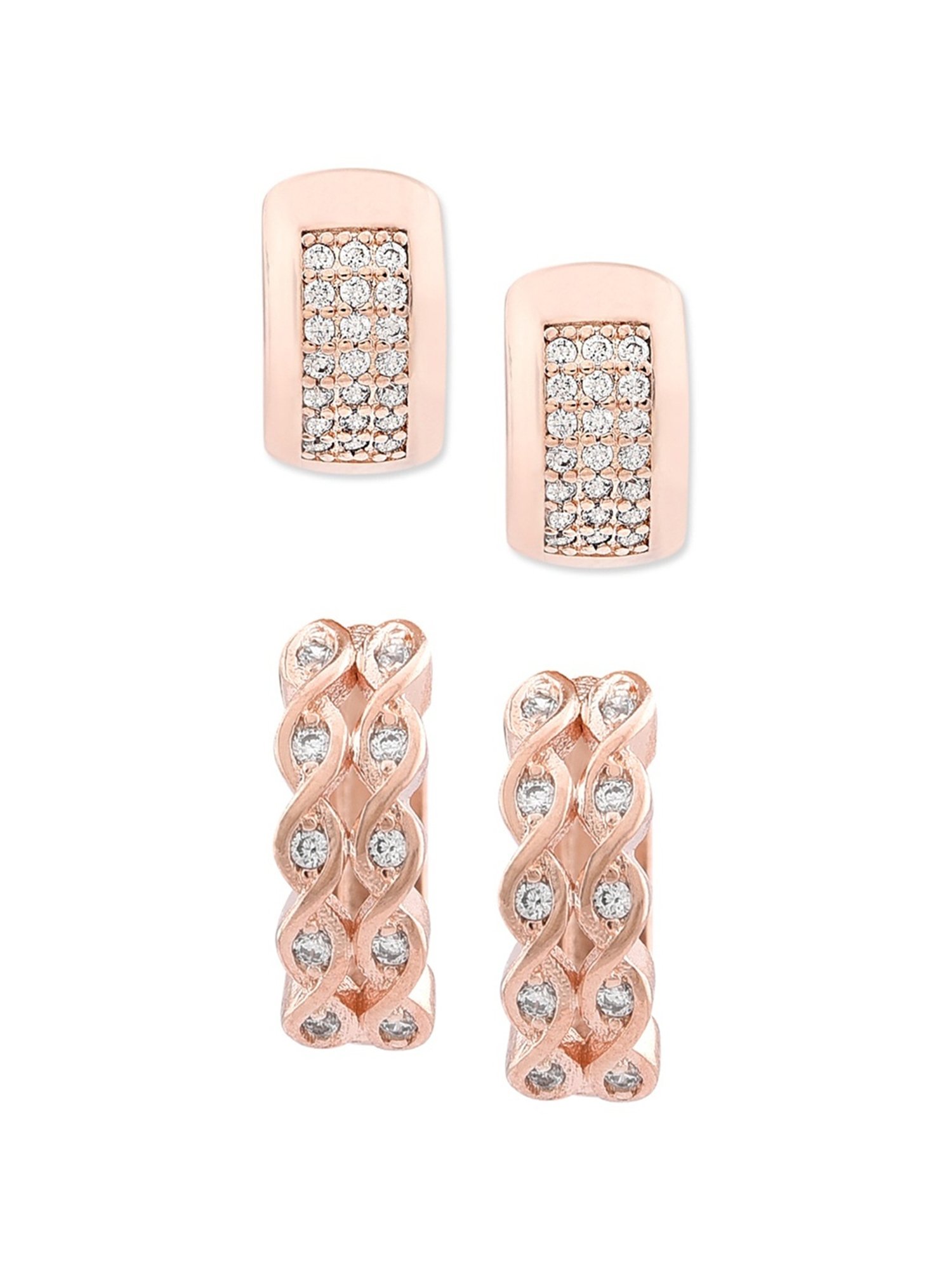 Zaveri Pearls Set of 2 Rose Gold Contemporary Hoop Earrings - ZPFK12799