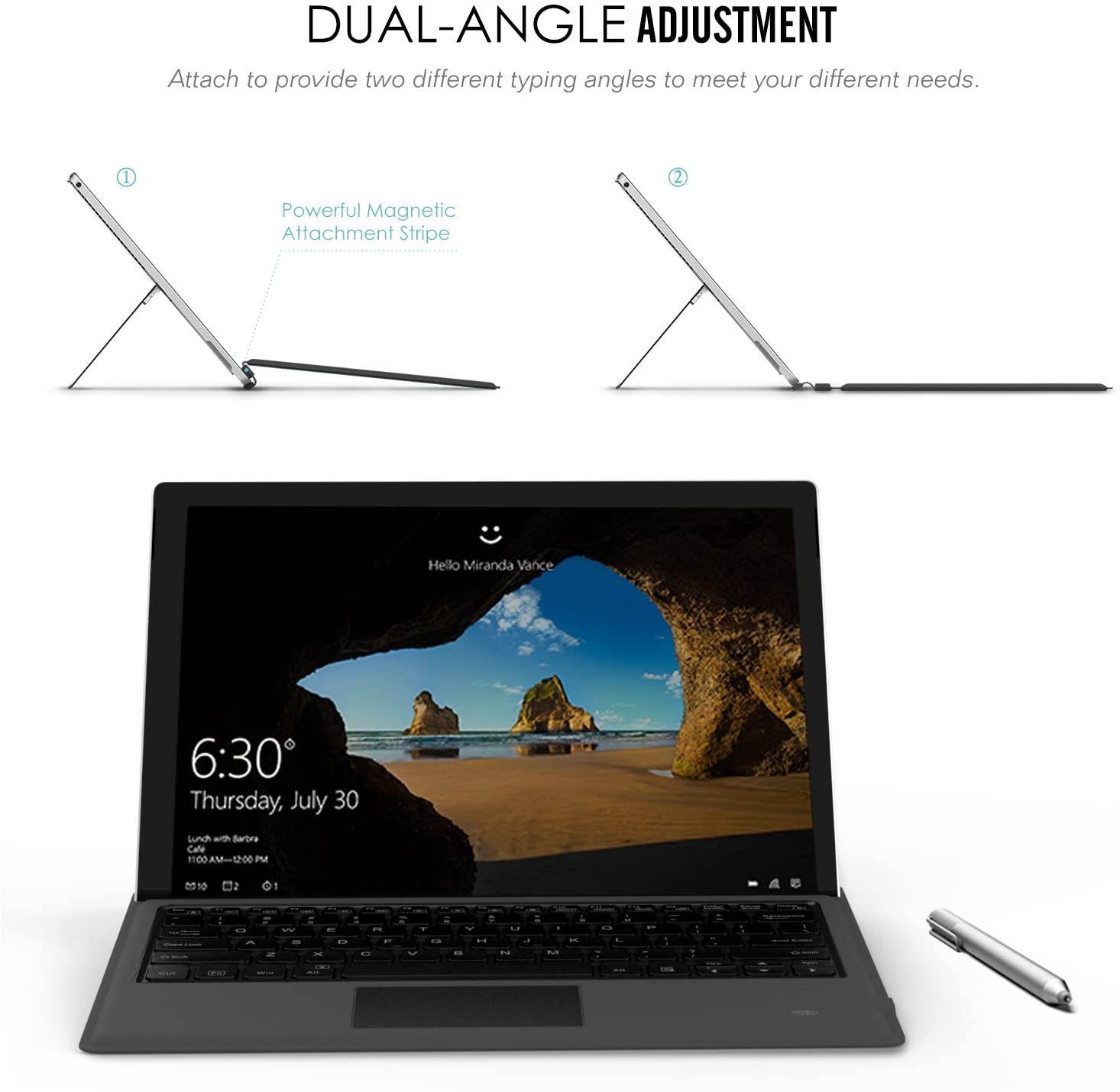 MoKo Type Cover Fit Microsoft Surface Pro 7 Plus (2021)/ Pro 7/ Pro 6/ Pro 5/Pro 4/Pro 3, Ultra-Slim Wireless Bluetooth Keyboard with Trackpad, 7-Color LED Backlit, Built-in Rechargeable Battery, Gray