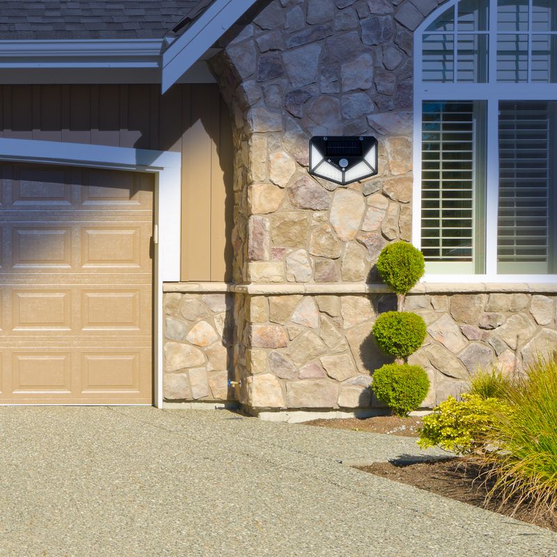 Dartwood Outdoor Solar Lights with Motion Sensor, 100 LED, 450 Lumens Bright Weatherproof Wall Spotlight for Gardens Porches Walkways Patios (2 Pack)