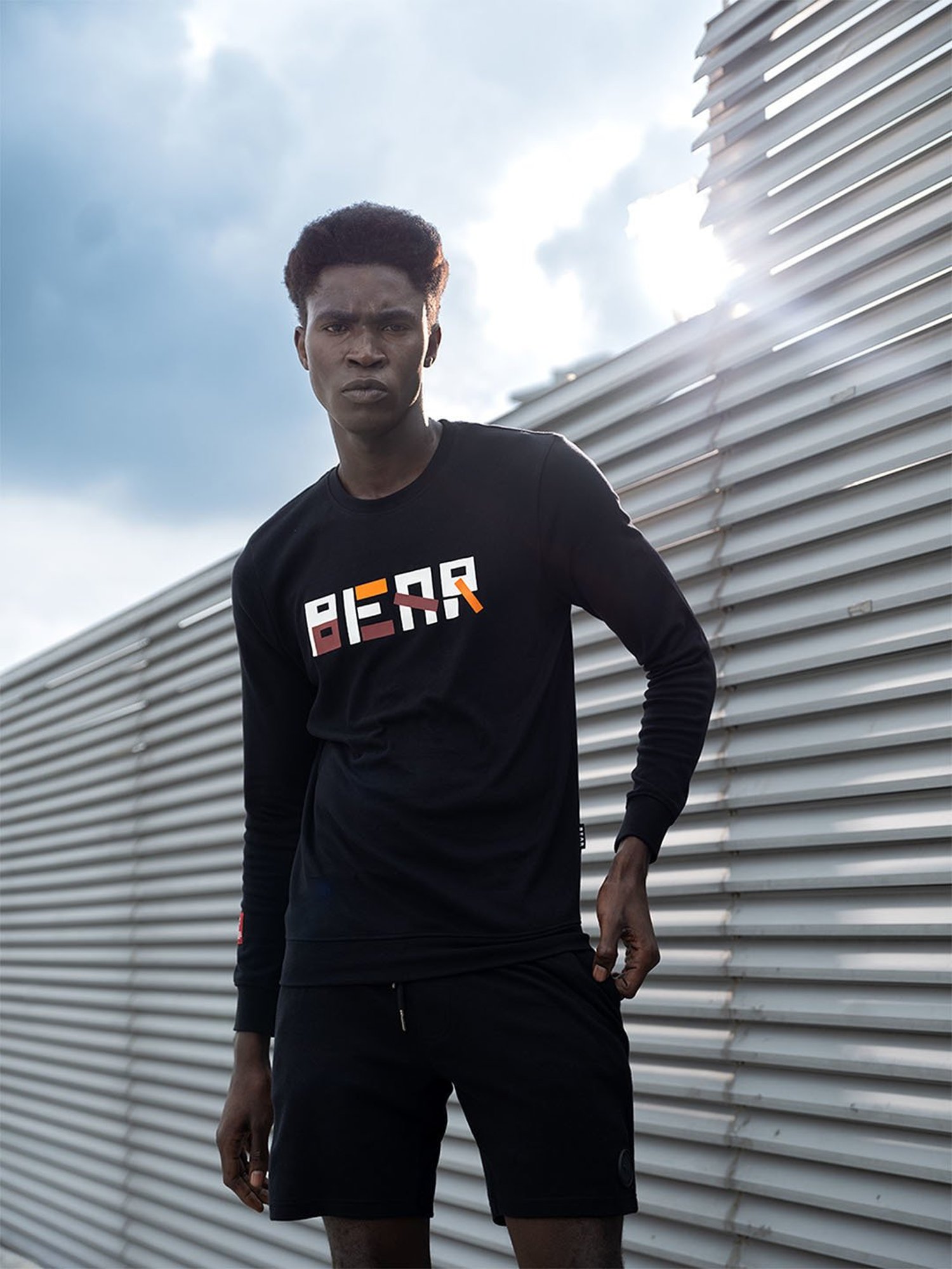 The Bear House Black Cotton Slim Fit Graphic Print Tracksuit