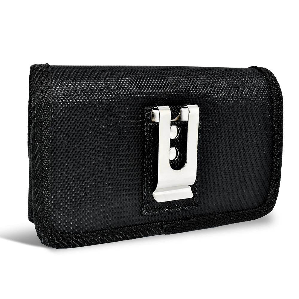 Heavy Duty Rugged Canvas Case with Hook and Loop Locking Clip Closure and Metal Clip on The Back Compatible with BLU Studio One Plus Devices(Fits With Otterbox Defender,Commuter,LifeProof Cover On It)