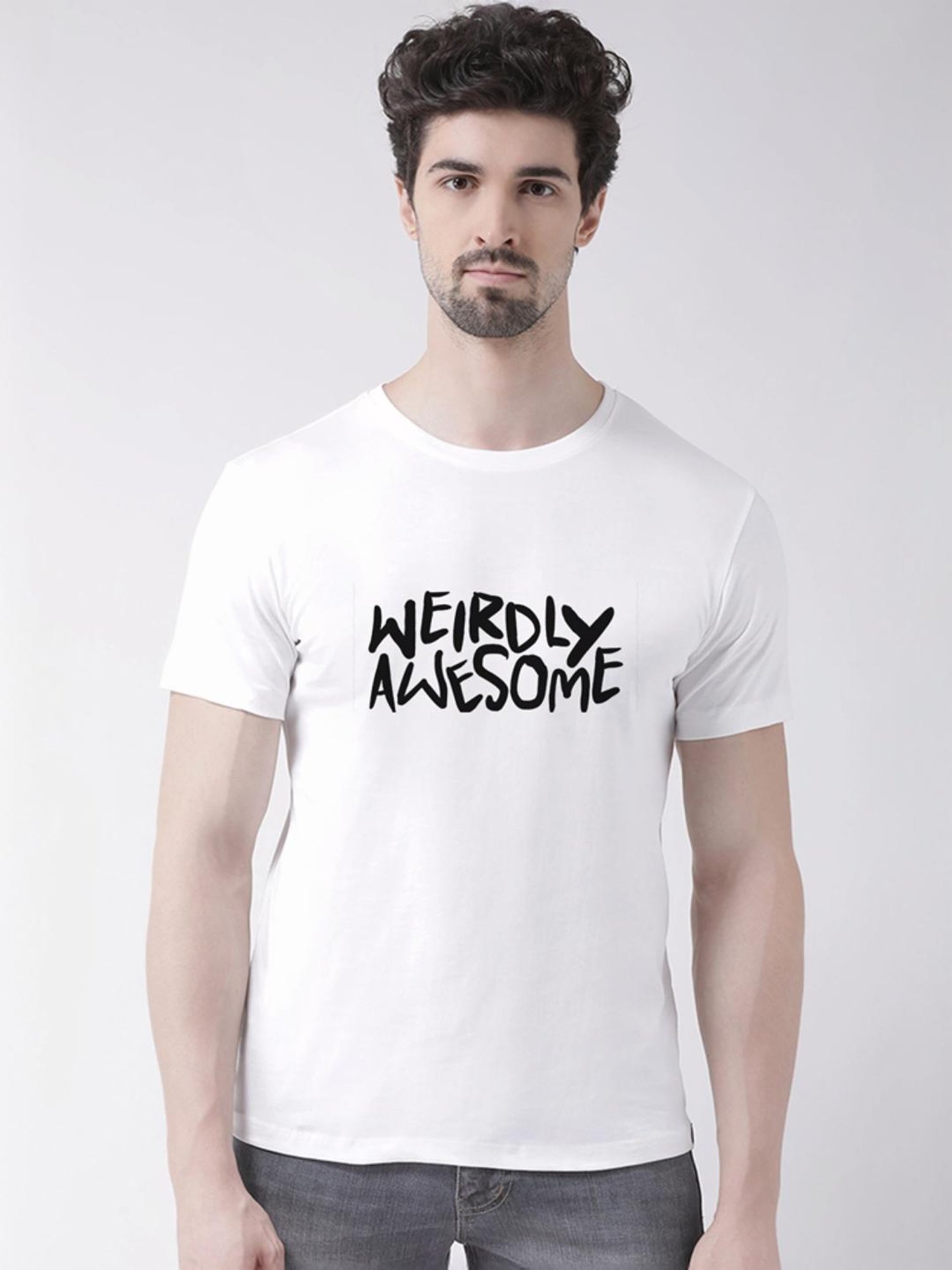 Friskers White Cotton Slim Fit Printed T-Shirt
